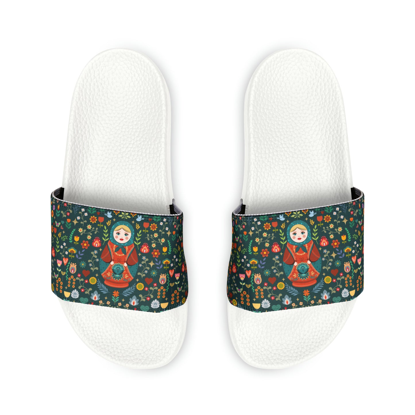 Nesting Doll Dark Green Slide Sandals